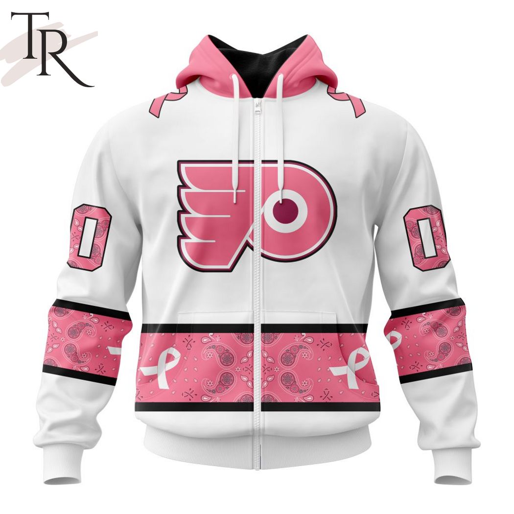 New 2025 NEW] Personalized NHL Philadelphia Flyers In Classic Style With Paisley! IN OCTOBER WE WEAR PINK BREAST CANCER Custom Hoodie - Image 2